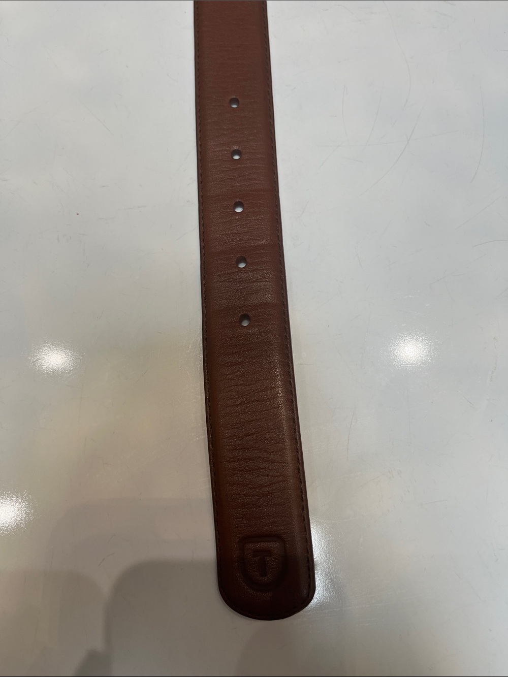 Tecovas men’s Brown Calfskin Belt with Antique Brass Buckle. - Picture 10 of 11